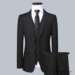 Men's Suits Blazers 2023High-quality solid color (suit + vest + trousers) Mens business formal suit 3/2 business suit bridegroom and best man