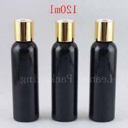 120ml Empty Round Black Liquid Soap Lotion Cosmetic Bottle Containers Gold Aluminium Disc Top Cap,Metal Cap Lotion Bottles 4oz Dmmgo