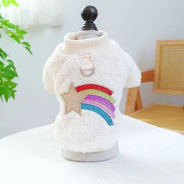 Dog Apparel 1PC Pet Clothing Dog Autumn and Winter Thickened Warm White Rainbow Pullover With Drawstring Buckle For Small Medium Dogs