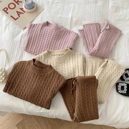 Clothing Sets Autumn Spring Korean Style Kids Knitted Set Long Sleeved Toddler Girls Outfits Sweater Pants Baby Girl Clothes Suit