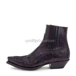 Luxury Designer Cowboy Boots Men Black Brown Faux Leather Winter Shoes Retro Men Women Embroidered Western Unisex Footwear Big Size 48 Botas Shoes 664
