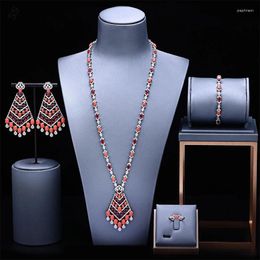 Necklace Earrings Set Exotic Personality Fashion Full Gems Zircon Jewellery 4-pieces Trendy Ring Bracelet Luxury Accessory