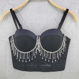 Women's Tanks Fashion Sexy Spaghetti Strap Push Up Camisole Tight Backless Sling Bra Party Clubwear Tassel Rhinestone Corset Bustier