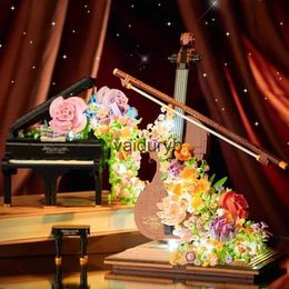Blocks Creative Piano Rose Flower Building Toys Violin Model with Light for Girls Boys Christmas Gift Kidsvaiduryb