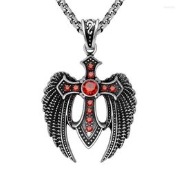 Pendant Necklaces MIQIAO Stainless Steel Titanium Red Zircon Gothic Eagle Vintage Collar Chains Necklace For Men Women Jewelry Gif2669