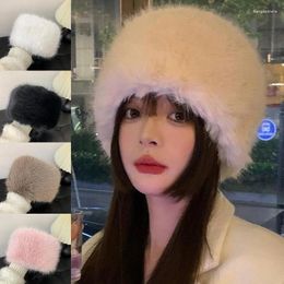 Berets 2024 Russian Faux Fur Fisherman Cap Luxury Plush Dome Hat Winter Fluffy Thicken Warm Beanies Outdoor Cycling Skiing Panama Hats