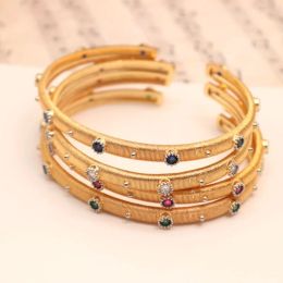 Bracelets Trendy Charm Vintage Carved Drawing Color CZ Stone Bangles for Women Gold Siver Color Wire Thin Simple Open Bangles Jewelry