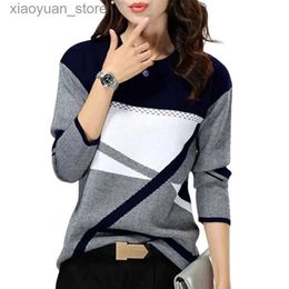 Women's T-Shirt Women Chic T-Shirt Fashion Color Contrast Geometry Print Tops Female Autumn Winter O Neck Long Sleeve Loose Large Size Tees 5XL 240130