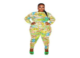 Plus Size Tracksuits 4XL Two Piece Set Women Long Sleeve Shirt Tops And Pant Suits Summer Tracksuit Boho Print Beach Holiday Outfi2877139