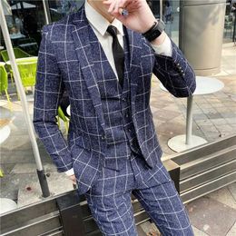 Men's Suits Blazers High quality S-4XL (suit + vest + trousers) elite gentleman casual fashion slim business mens formal suit three-piece suit