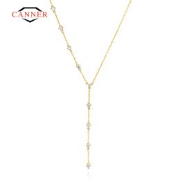 Necklace CANNER 925 Sterling Silver Gold Colour Zircon Link Sparkler Lariat Necklace for Women Clavicle Chain Necklaces Jewellery Collares