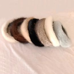 Luxury Real Mink Fur Hair Band High Quality Real Fur Hair Hoops Winter Fluffy Headbands240125