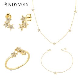 Necklace ANDYWEN 925 Sterling Silver Gold Starry Sky Spakle Star Stud Earring Ring Bracelet Necklace Choker Chain Jewellery Set Wedding