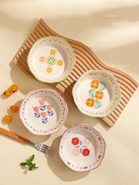 Bowls Floral Pattern Vegetable Salad Bowl Cute Lace Microwave Steamed Egg Baking Japanese Home Use Ceramic Fruit