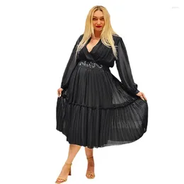 Ethnic Clothing African Dresses For Women 2024 Spring Summer Long Sleeve V-neck Pleat Party Evening Midi Dress Dashiki Africa
