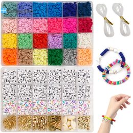 Bangle 1set Polymer Clay Letter Beads Multicolor Thread Pendants Material Accessories Set for Jewellery Kits Diy Bracelets Gift 19cmx13cm