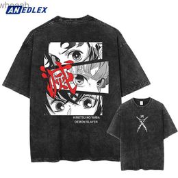 Men's T-Shirts Men Streetwear Vintage Washed Black T-shirt Japanese Anime Girl Print T Shirt Summer Short Sleeve Tshirt Cotton Tops Tees 240130