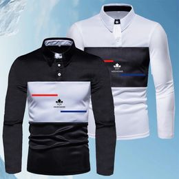 HDDHDHH Brand Print Lapel T-shirt Men's Classic Black and White Polo Shirt Long Sleeve Spring and Autumn Casual Top 240123