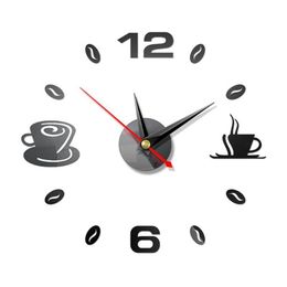 Wall Clocks DIY Large Clock Frameless Giant Modern Design Cafe Coffee Mug Bean Decor Kitchen Watch327A