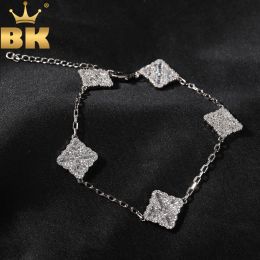 Bracelets THE BLING KING Lucky Four Leaf Clover Bracelet Micro Paved Out Cubic Zirconia Charm Link Best Gift For Women Girl Hiphop Jewelry