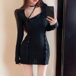 Autumn And Winter Irregular Knit Dress For Women Sexy Fashion Collar Show Slim Waist Dresses Ins 24030