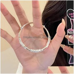 Bangle Exquisite Rose Flower Thorns Open Bracelet For Women Sier Colour Kitten Climbing Bracelets Aesthetics Minimalist Jewellery Drop D Dhsdx