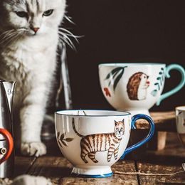 Mugs 400ml Retro Style Hand-Painted Ceramic Mug Cups Oatmeal Milk Tea Breakfast Forest Animal Cup Kitchen Drinkware2975