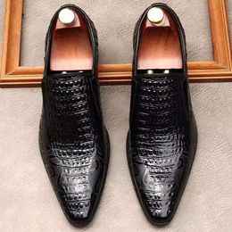 Crocodile Print Oxfords Classic Dress Italy Soft Handmade Office Business Genuine Leather Formal Loafers Shoes for Men