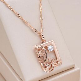 Chains Kinel Vintage 585 Rose Gold Colour Square Pendant Necklace For Women Natural Zircon Glossy Metal Ethnic Bride Trend Daily Jewellery