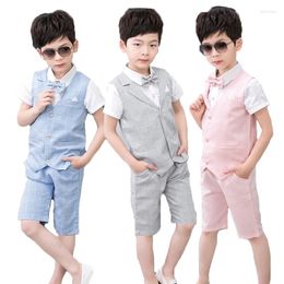 Clothing Sets Children 4pcs Summer Boys Formal Vest Shirts Shorts Bowtie Outfits Kids Prom Performance Dress Suits