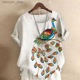 Women's T-Shirt Womens T-shirt New Fashion Summer Peacock 3DPrint Round Neck Short Sleeve T-Shirt Casual Loose White Color Blouse Top Plus Size 240130