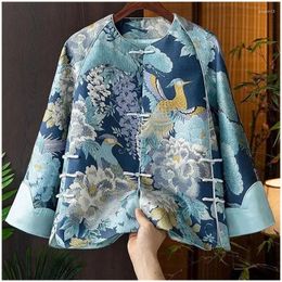 Ethnic Clothing Cheongsam Women's Plus Size Tops Coats 2024 Spring Cotton Blend Prints Splicing Chinese Style Retro Qipao Shirts Jackets