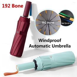 Umbrellas 192 Bone Super Strong Windproof Automatic Umbrella Sunshade Uv Protection Folding Sunproo Anti-Storm Large Reverse Rain Gear