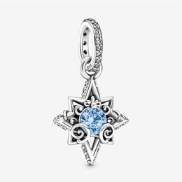 100% 925 Sterling Silver Sparkling Blue Star Dangle Charms Fit Original European Charm Bracelet Fashion Women Wedding Engagement J223i