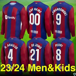 23 24 Barcelona Swoosh Soccer Jerseys-Long Sleeve F. de Jong, Ferran, Lewandowski Editions.Premium for Fans - Home. Various Sizes & Customization Name, Number