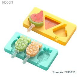 Ice Cream Tools Silicone Popsicles Moulds with Lid Sticks Reusable Homemade Cute Melon Pineapple Fruit Shape Ice Cream Chocolate Freezer Mould DI YQ240130