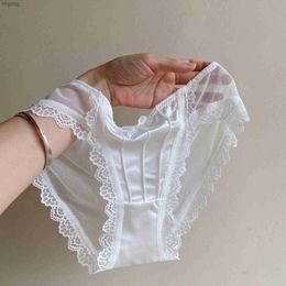 Other Panties Vintage Satin Soild Color Breathable Underwear Women French Sexy Lace Bow Lingerie Female Mid-waist Thin Mesh Briefs New Yq240130