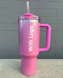 US STOCK Winter Cosmo Pink Quencher H2.0 40oz Stainless Steel Tumblers Cups with Silicone handle Lid And Straw Car mugs Water Bottles 0130