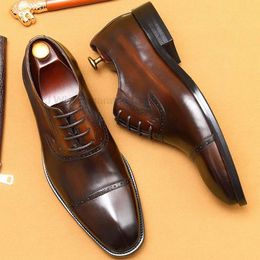 Cap Toe Mens Dress Genuine Cowhide Leather Lace-up Black Brown Oxford Office Business Wedding Formal Suit Shoes for Men