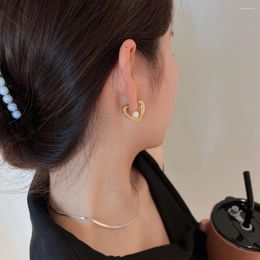 Hoop Earrings Korean Style Women Earring Girls Trendy Design Sense Ear Buckle Vintage Heart Shape Metal Cuffs Fashion Pearl Jewellery