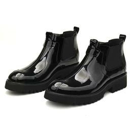 2022 Platform Ankle Fashion Brand Men Winter Shoes Genuine Leather Black Slip on Man Dress Boots