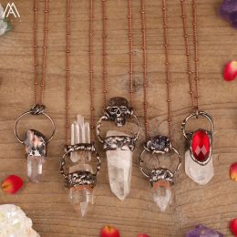 Lucite Natural White Quartz Crystal Point Pendant Healing Necklace for Women Unique Stone Beads Bronze Chains Necklace Jewelry Dropship