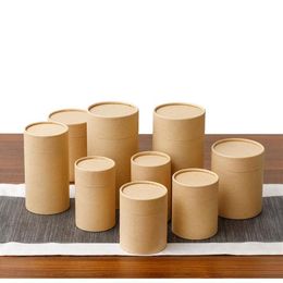 10pcs Lot Kraft Paper Tube Round Cylinder Tea Coffee Container Box Biodegradable Cardboard Packaging For Drawing T Shirt Incense G2686