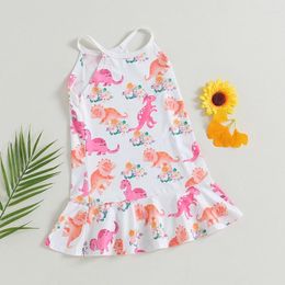 Girl Dresses Suefunskry Toddler Girls Summer Casual Beach Dress Flamingo/Dinosaur Print Sleeveless Spaghetti Strap 2-7Years