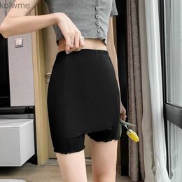 Women's Leggings Women Ice Silk High Waist Safety Pants Double Layer Tummy Control Seamless Slip Shorts Lettuce Trim Underpants YQ240130