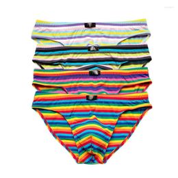 Underpants 4PCS Men Briefs Underwear Striped Gay Panties Jockstrap Men's Soft Innerwear Sexy Man Brief Bikini