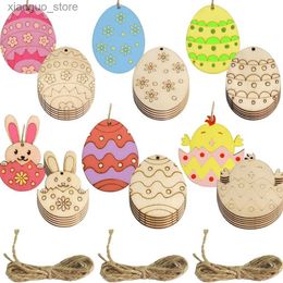 Other Event Party Supplies 12pcs Wooden Rabbit Chick Pendants Creative Egg Hanging Ornament For 2024 Easter Home Party Decoration DIY Painting Gifts Supply 240130