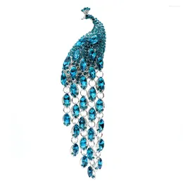 Brooches Arrival Vintage Peacock Bird Tassel Blue Rhinestone Crystal Art Deco Style Brooch Pin Party Dress Accessories