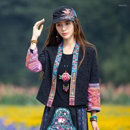 Ethnic Clothing National Style Vintage Tang Suit Long Sleeve Chinese Black Jacket Spring Embroidery Purple Cardigan Short Coat Women