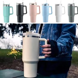 Water Bottles 40oz Thermos Stainless Steel Vacuum Flasks Straw Cup With Handle Ice Tea Large Capacity Car Bottle Coffee Mug